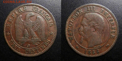 МОНЕТЫ МИРА 10-19 - Франция – 2 сантима (1856 В) «Наполеон III»