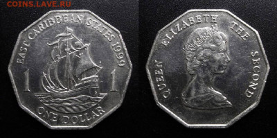 МОНЕТЫ МИРА 10-19 - Восточные Карибы – 1 доллар (1999) «Парусник; Елизавета II»