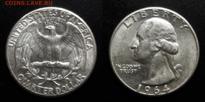 МОНЕТЫ МИРА 10-19 - США – 1 квотер (25 центов) (1964) (Аg) №1