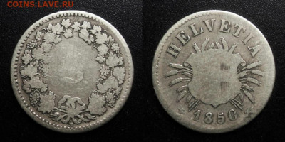 МОНЕТЫ МИРА 10-19 - Швейцария – 5 раппенов (1850) биллон