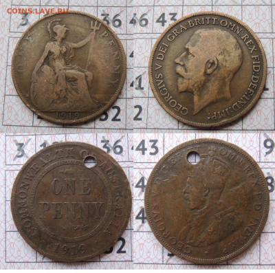 1 пенни Великобритании и Австралии 1919 года до 16.11 - 1919