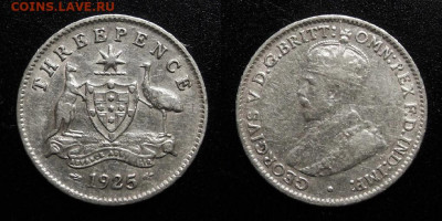 МОНЕТЫ МИРА 10-19 - Австралия – 3 пенса (1925) «Георг V» (Ag)