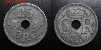 МОНЕТЫ МИРА 10-19 - Дания – 25 эре (1943)