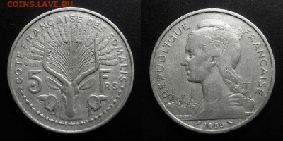 МОНЕТЫ МИРА 10-19 - Франц. Сомали – 5 франков (1959)