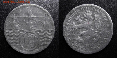 МОНЕТЫ МИРА 10-19 - Богемия и Моравия – 10 геллеров (1940) «Карлов мост»