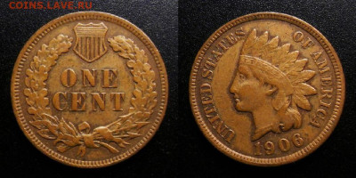 МОНЕТЫ МИРА 10-19 - США – 1 цент (1906) «Индеец» №1