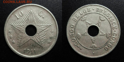 МОНЕТЫ МИРА 10-19 - Бельгийское Конго – 10 сантимов (1911) №9