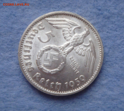 3 РЕЙХ, 5 марок 1939 D, Гинденбург, Штемпельный до 16.11. - 33