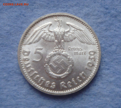 3 РЕЙХ, 5 марок 1939 D, Гинденбург, Штемпельный до 16.11. - 11