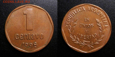 МОНЕТЫ МИРА 10-19 - Аргентина – 1 сентаво (1998)