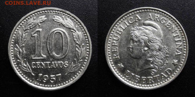 МОНЕТЫ МИРА 10-19 - Аргентина – 10 сентаво (1957)