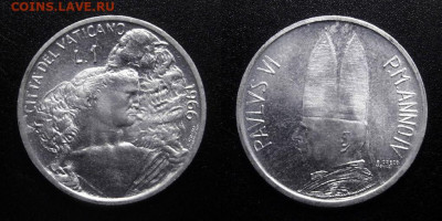 МОНЕТЫ МИРА 10-19 - Ватикан – 1 лира (1966) «Добрый пастырь»