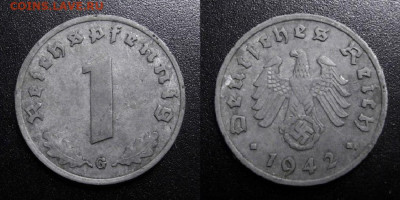МОНЕТЫ МИРА 10-19 - Германия (3-й Рейх) – 1 рейхспфенниг (1942 G) цинк