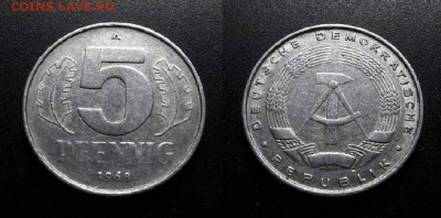 МОНЕТЫ МИРА 10-19 - ГДР – 5 пфеннигов (1968 А)