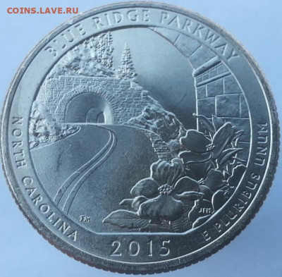 25 центов США 2015 Blue Ridge Parkway, двор P - ФИКС 30 р. - Блю Ридж