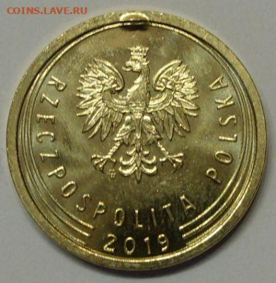2 гроша Польша 2019 брак. Выкрошка штемпеля. - 2 гроша Польша 2019 брак - 2