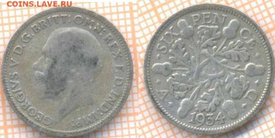 Великобритания 6 пенсов 1934 г., до 19.11.2019 г. 22.00 по М - Великобритания 6 пенсов 1934  7223