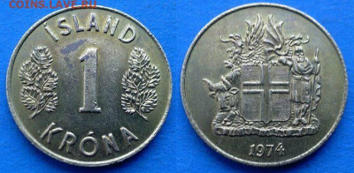 Исландия - 1 крона 1974 года до 18.11 - Исландия 1 крона, 1974
