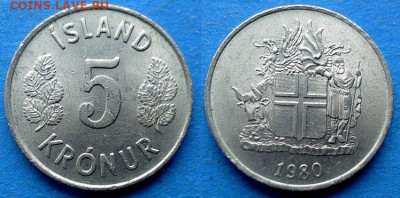 Исландия - 5 крон 1980 года до 20.11 - Исландия 5 крон, 1980