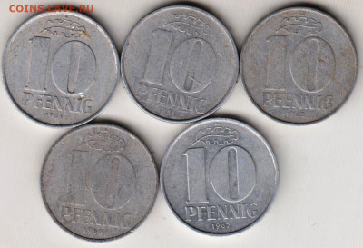 ГДР 10 пфеннигов 65А, 67А, 68А, 81,80А до 24.00 22.11.19 г. - 031