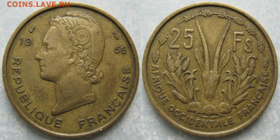 Франц Зап Африка 25 франков 1956 до 23-11-19 в 22:00 - Франц Зап Африка 25 франков 1956    192-ак6-4168