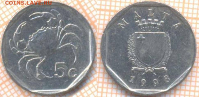 Мальта 5 центов 1998 г. , до  25.11.2019 г. 22.00 по Москве - Мальта 5 центов 1998  7300