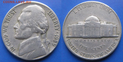 США 5 центов 1959-2002 г. - 22.33. -США 5 центов 1959 D   169-ас23-6011