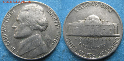США 5 центов 1959-2002 г. - 22.47. -США 5 центов 1980 P   170-к57-10499