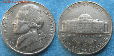 США 5 центов 1959-2002 г. - 22.54. -США 5 центов 1990 D   170-к57-10415