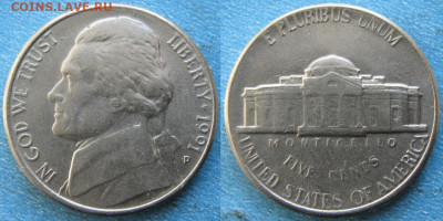 США 5 центов 1959-2002 г. - 22.55. -США 5 центов 1991 P   170-к57-10476