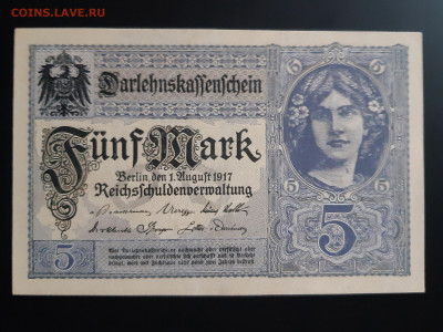 Германия 5 марок 1917 г. UNC до 22.11.2019 22:00 - 20191120_105106