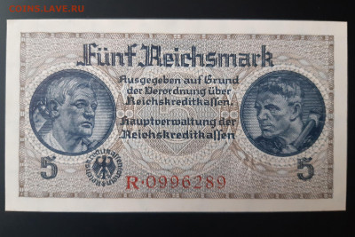 Германия Оккупация 5 рейхсмарок 1939 - 1945 UNC - 20191120_113051