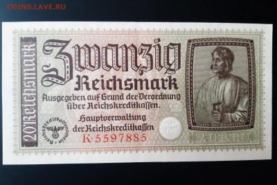 Германия Оккупация 20 рейхсмарок 1939 - 1945 aUNC - 20191120_113123