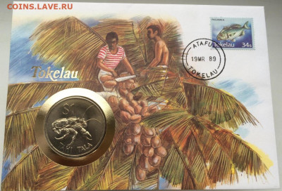 КПД Токелау 1 тала 1980 Фауна Кокосовый краб - kpd_krona_shajba_tokelau_1_tala_1980_fauna_kokosovyj_krab_konvert_pervogo_dnja_marka