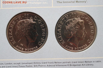 КПД Великобритания 5 фунтов 2005 Адмирал Нельсон и Корабль - kpd_velikobritanija_5_funtov_2005_trafalgarskoe_srazhenie_admiral_nelson_korabl_krona_shajba_bunc2