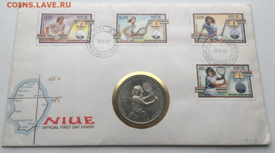КПД Ниуэ 5$ долларов 1987 Теннис Штеффи Граф Крона Шайба - kpd_niue_5_dollarov_1987_tennis_shteffi_graf_krona_shajba_konvert_marki