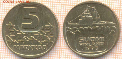 Финляндия 5 марок 1990 г. , до 28.11.2019 г. 22.00 по Москве - Финляндия 5 марок 1990  7389
