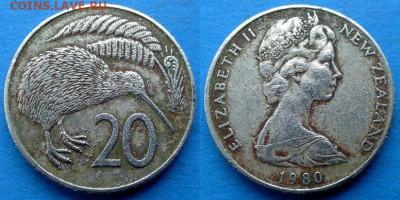 Новая Зеландия - 20 центов 1980 года (Фауна) до 27.11 - Новая Зеландия 20 центов, 1980