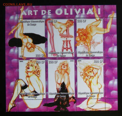 Конго (2005) «Ню, art de OLIVIA» (блок марок) до 26.11 - Конго (2005) «Ню, art de OLIVIA» (блок марок) (чистые)