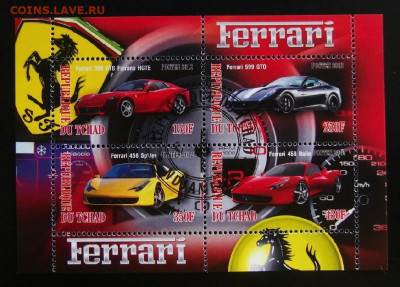 Чад (2012) «Гоночные автомоб. марки Феррари» (блок) до 26.11 - Чад (2012) «Гоночные автомобили марки Феррари» (блок марок) (гашеные)