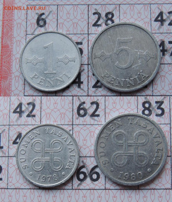 Финляндия 2 монеты - 1 и 5 пенни 78 и 80гг. до 29.11 - 1 и 5 пенни Ф