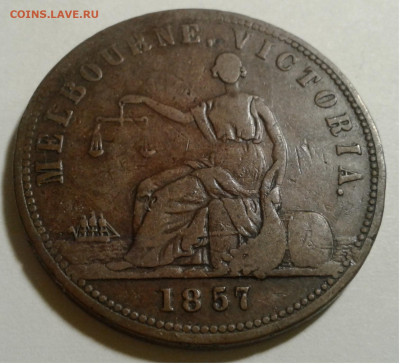 Австралия 1пенни 1855 Мельбурн королева Виктория Корабль Лев - 20191124_211123