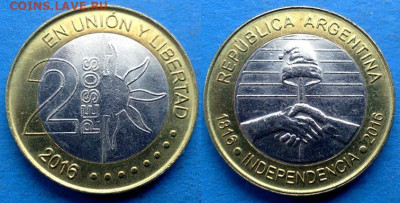 Аргентина - 2 песо 2016 года (200 лет Независимости) до 2.12 - Аргентина 2 песо, 2016