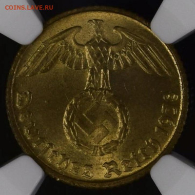 5 рейхспфеннигов 1938 D NGC MS65. Оценка - 5рп-38-2