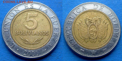 Боливия - 5 боливиано 2001 года (БИМ) до 3.12 - Боливия 5 боливиано, 2001