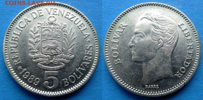 Венесуэла - 5 боливаров 1989 года до 3.12 - Венесуэла 5 боливаров, 1989