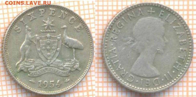 Австралия 6 пенсов 1954 г. Ag500, до 5.12.2019 г. 22.00 по - Австралия 6 пенсов 1954 7492
