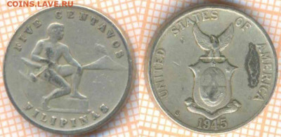 Филиппины 5 сентаво 1945 г., до 5.12.2019 г. 22.00 по Москве - Филиппины 5 сентаво 1945 7500