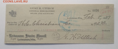 Чек банка США в Ливане на 42 доллара 1937 г.до 6.01. в 22.00 - IMG_20191201_110544