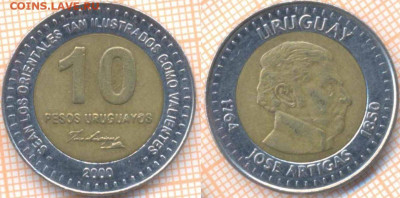Уругвай 10 песо 2000 г., до 6.12.2019 г. 22.00 по Москве - Уругвай 10 песо 2000  7527